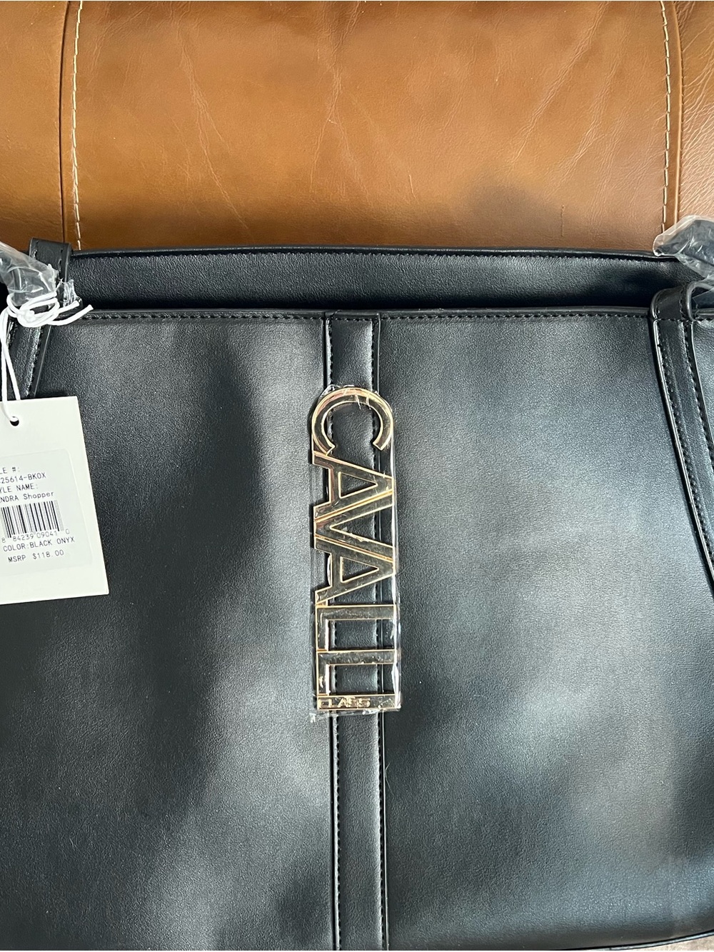Cavalli Class Black Shoulder Bag with Gold Logo